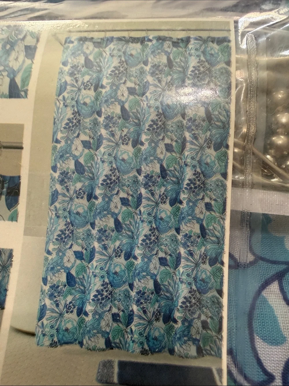 Floral Blue Shower Curtain Set with Hooks - Blue